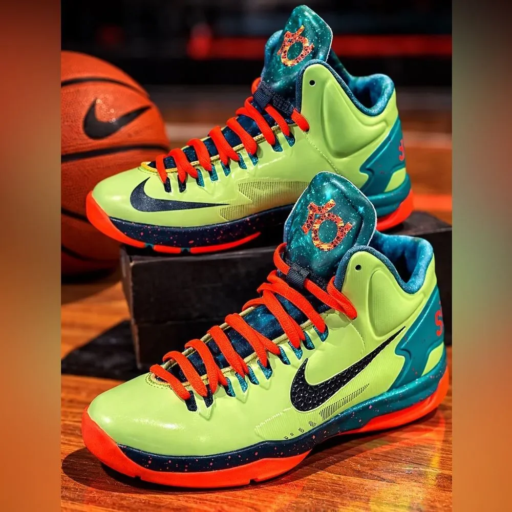Nike KD 5 Area 72 Galaxy Green Orange Youth 5Y Basketball Sneakers